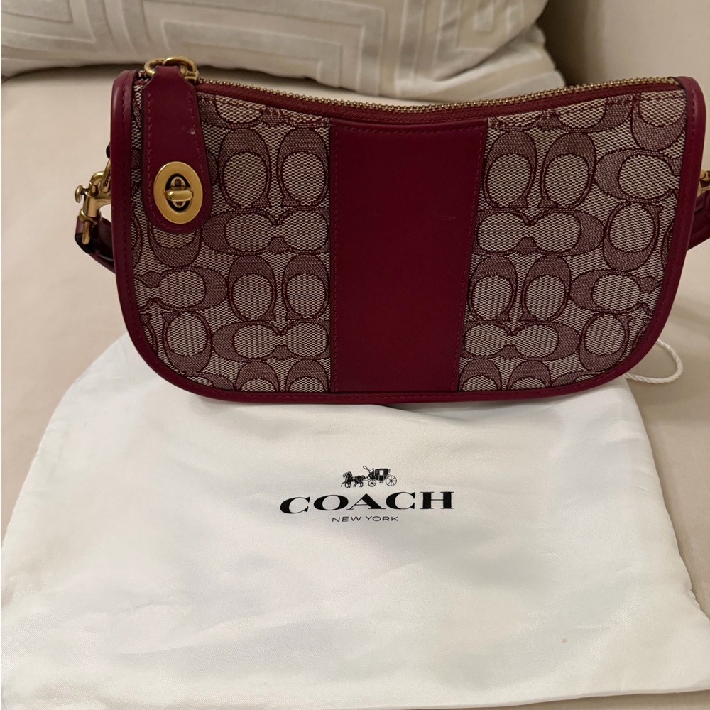 Coach Burgundy and Beige Shoulder Bag